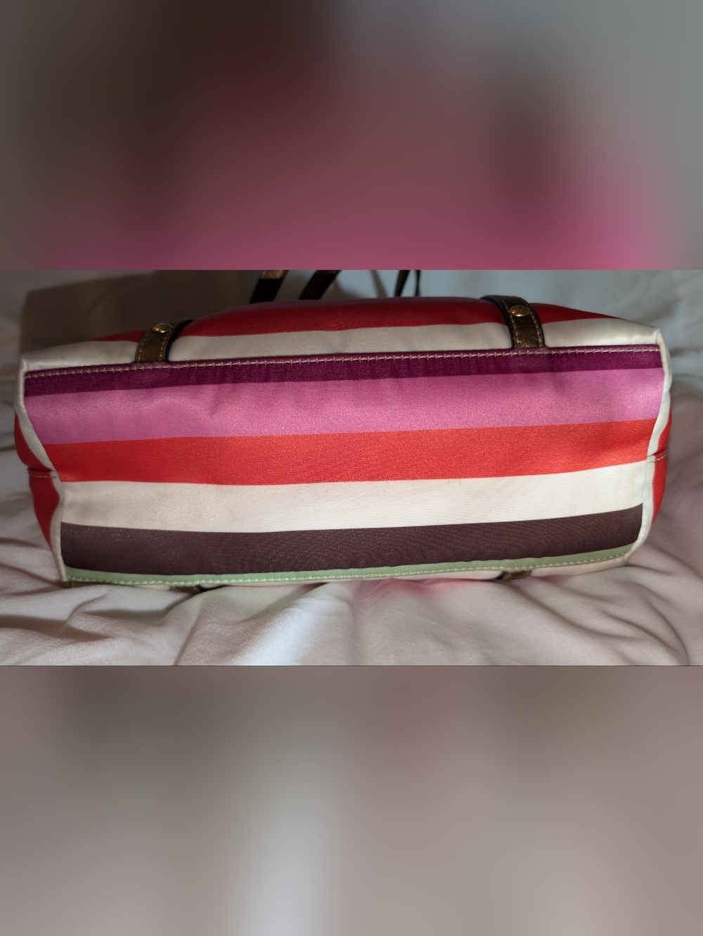 COACH LEGACY SATEEN STRIPE MEDIUM TOTE RARE MULTICOLOR GUC - Picture 7 of 16